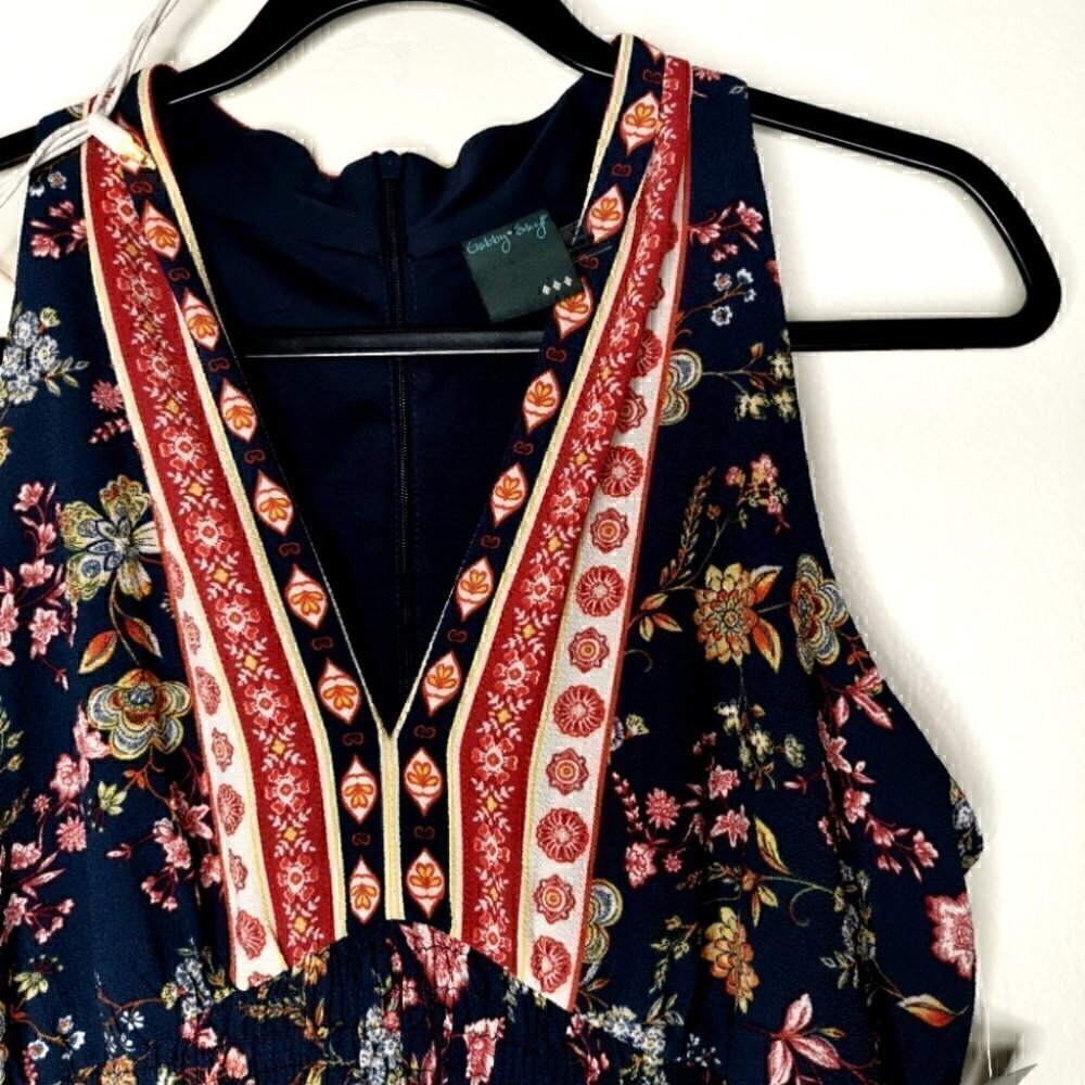 NWT Gabby Skye Women's 12 RN# 67473 Floral Zipper Dress Tribal Boho Blue Red - Picture 10 of 16